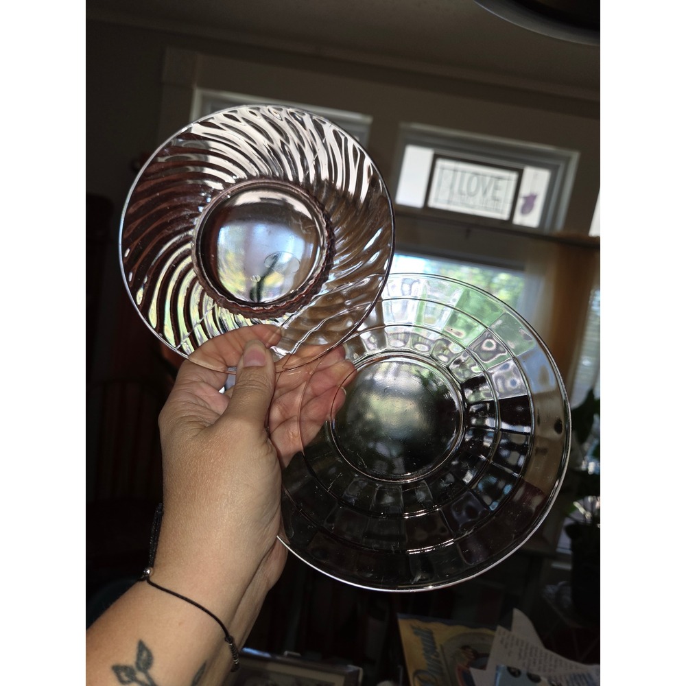 Vintage Pink Depression Glass Saucers Set of 2 Swirl and Block Patterns